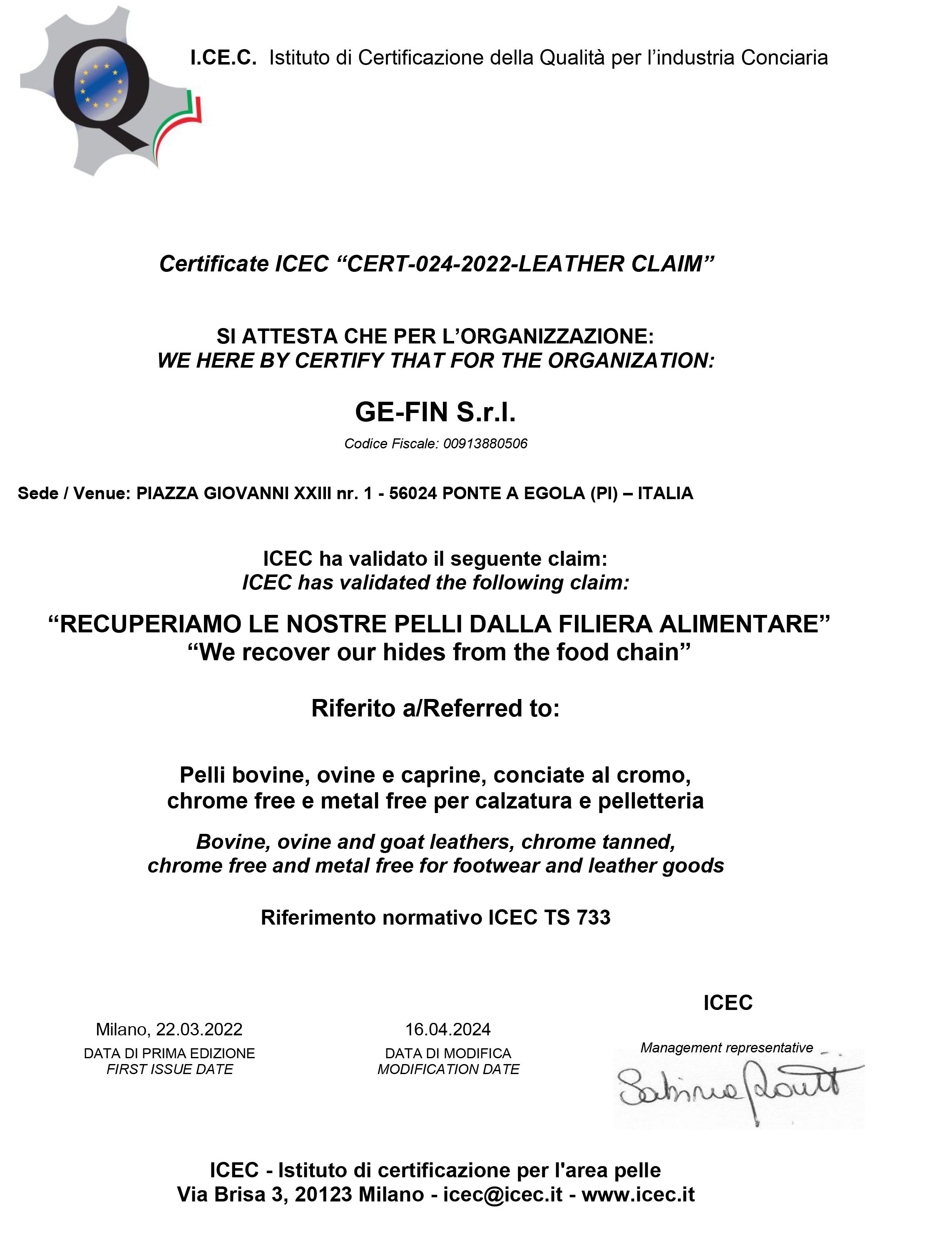 certificato qualità industria conciaria